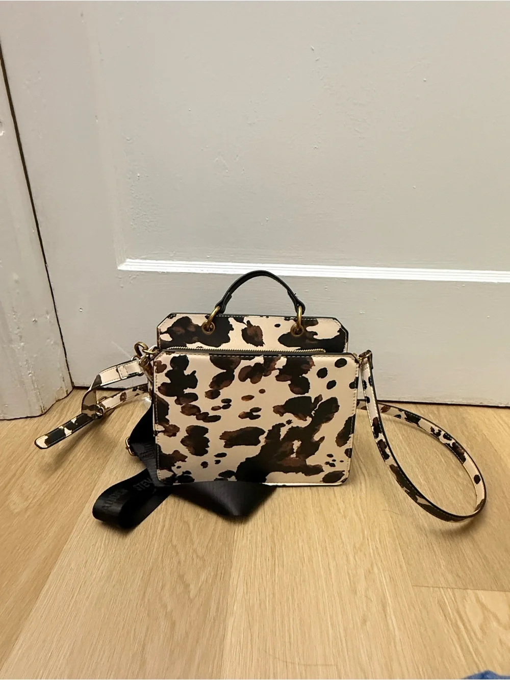 Steve Madden Cow Print Top-Handle Crossbody - Beige & Brown